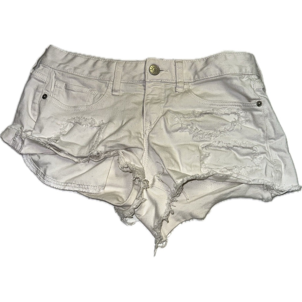 Express Shortie Low Rise Women's Size 4 White Distressed Jean‎ Shorts